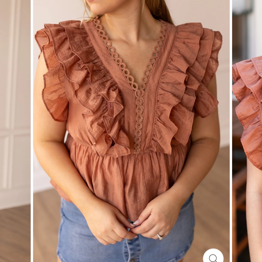 Rust Ruffle V-Neck Top